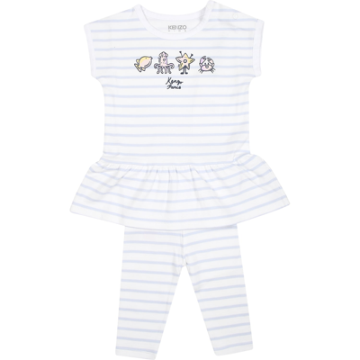 Kenzo White Sports Suit For Baby Girl With Marine Animals