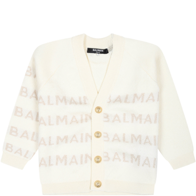 Balmain Ivory Cardigan For Baby Girl With Logo
