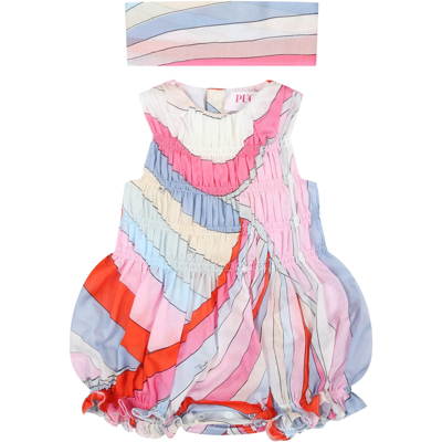 Pucci Multicolor Romper For Baby Girl With Iconic Multicolor Print