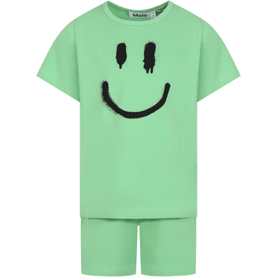 Molo Green Pajamas For Kids With Smile