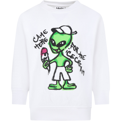 Molo Kids' White Sweatshirt For Boy With Alien