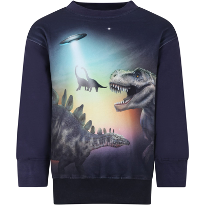 Molo Kids' Blue Sweatshirt For Boy With Dinosaurs