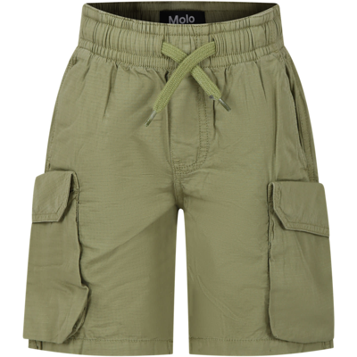 Molo Teen Boys Green Cotton Relaxed Fit Shorts