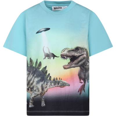Molo Kids' Sky Blue T-shirt Riley For Boy With Dinosaurs In Light Blue