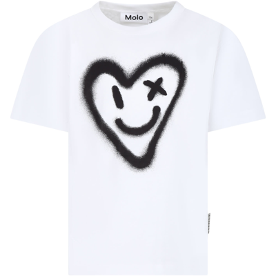Molo Kids' White T-shirt For Boy With Heart