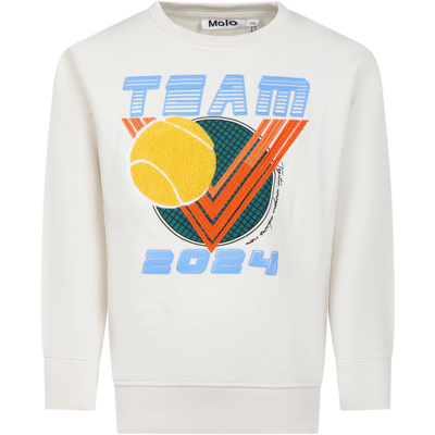 Molo Ivory Sweatshirt For Kids With Tennis Print