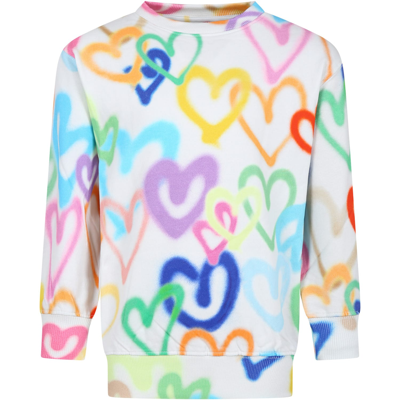 Molo White Sweatshirt For Kids With Multicolor Hearts