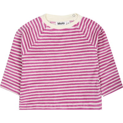Molo Babies' Fuchsia T-shirt For Girl With Stripes In Pink