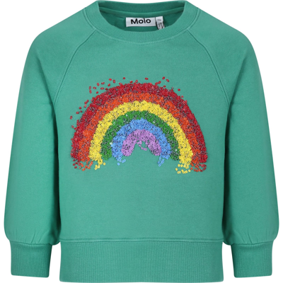 Molo Kids' Green Sweatshirt For Girl With Rainbow