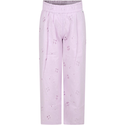 Molo Kids' Pink Casual Trousers For Girl With Macramé Lace