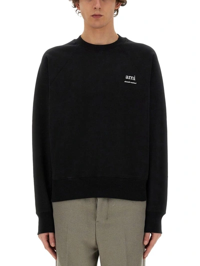 Ami Alexandre Mattiussi Ami Paris Logo Detailed Crewneck Sweatshirt In Black