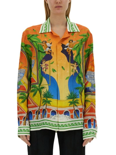 Casablanca Cuban Collar Ls Shirt In Multicolour