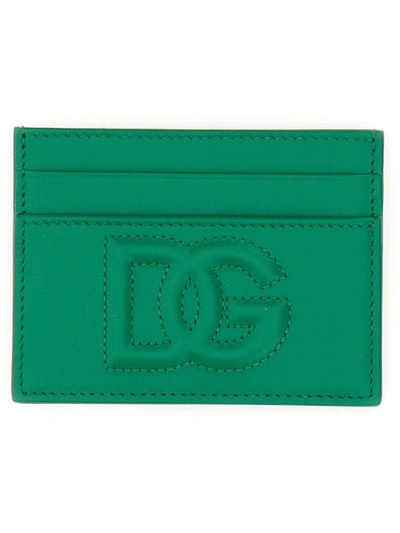 Dolce & Gabbana Leather Card Holder In Green