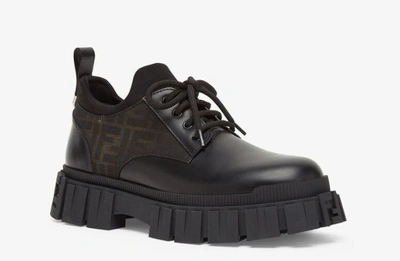 Fendi Leather Double F Oxford Shoes In Black