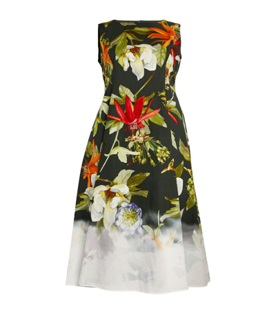Marina Rinaldi Plus Size Trento Floral Pleated Midi Dress In Kaki