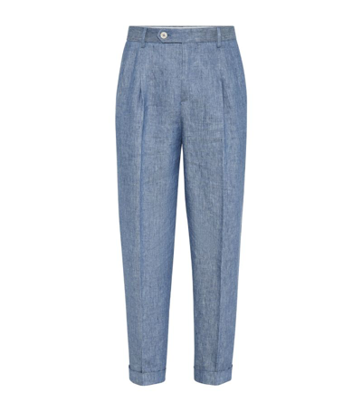 Brunello Cucinelli Denim-effect Linen Trousers In Blue