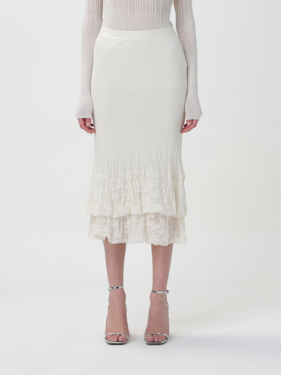 Bottega Veneta Ribbed Pleated Cotton-blend Midi Skirt In Chalk