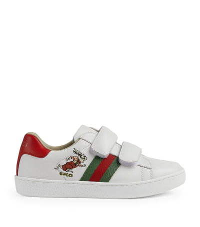 Gucci Kids X Peter Rabbit Leather Embroidered Ace Sneakers In White