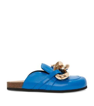 Jw Anderson Leather Chain Slippers In Blue