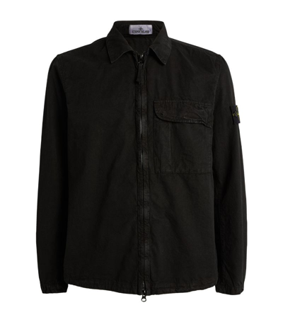 Stone Island Cotton Zip-up Overshirt In Black