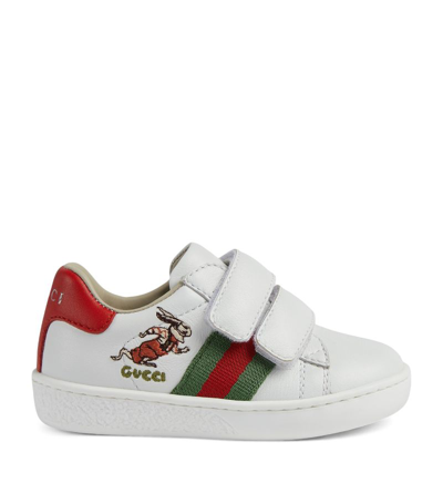 Gucci Kids' Web-stripe Leather Sneakers In White