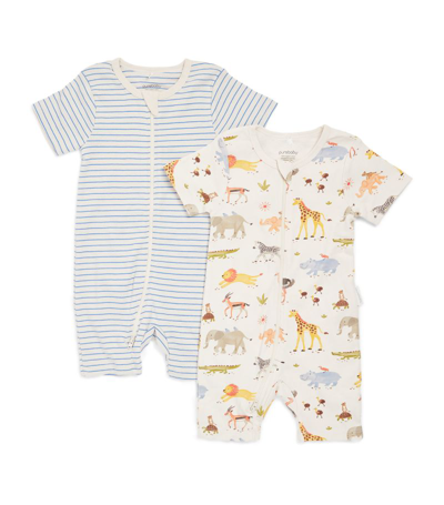 Purebaby Set Of 2 Cotton All-in-ones (0-18 Months) In Multi
