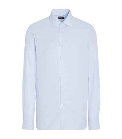 Zegna Striped Cotton Shirt In Blue