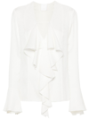 Givenchy Womens White V-neck Ruffle-trim Silk Blouse In White