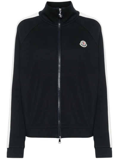 Moncler Piqué-weave Zipped Sweatshirt In Blue