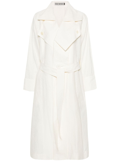 Issey Miyake Shaped Membrane Linen Trenh Coat In White