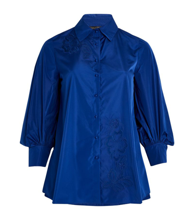 Marina Rinaldi Taffeta Embroidery-detail Tunic Shirt In Blue