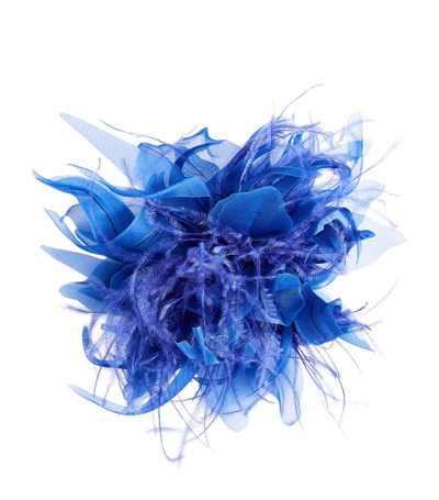 Marina Rinaldi Feather-trim Brooch In Blue