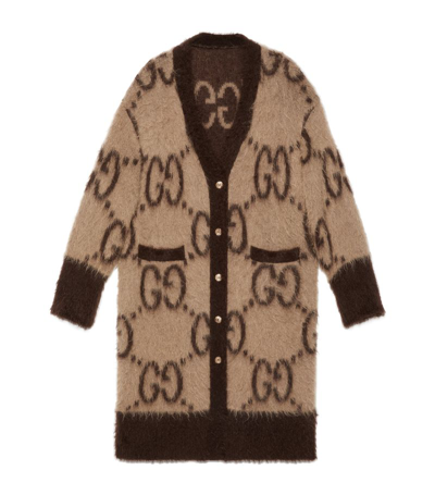 Gucci Gg Mohair Wool Long Cardigan In Beige