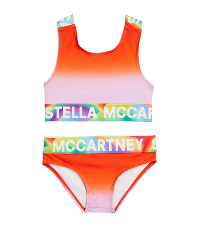 Stella Mccartney Kids' Logo Tape Ombré Bikini Set In Red Multicolour