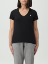 Polo Ralph Lauren Embroidered Logo V-neck Cotton T-shirt In Black