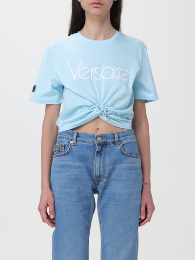 VERSACE T-SHIRT VERSACE WOMAN COLOR BLUE,F24364009