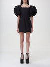 Ganni Cotton Poplin Puff Sleeve Mini Dress In Black