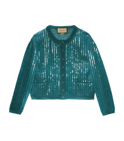 Gucci Mohair-silk Sequinned Cardigan In Blue