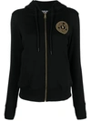 Versace Jeans Couture Logo-embroidered Zip-up Cotton Hoodie In Black