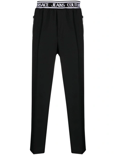 Versace Jeans Couture Logo Waistband Trousers In Black