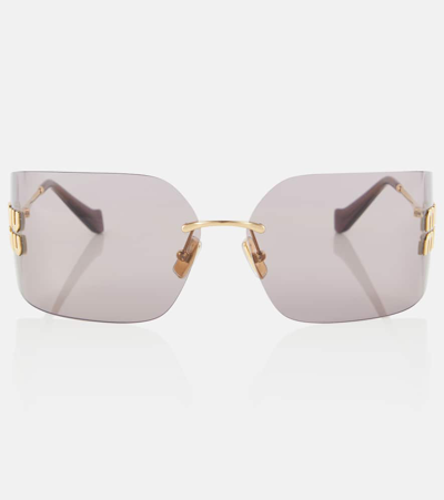 Miu Miu Logo Square Sunglasses In 金色