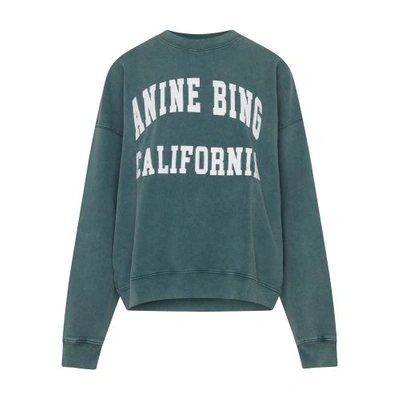 Anine Bing Miles Cotton Logo Sweatshirt In Washed Dark Sage