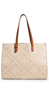 Tory Burch T Monogram Small Contrast Embossed Tote In New Cream