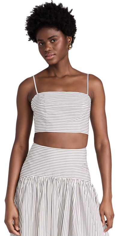 Staud Federico Crop Top In Ivory Micro Stripe