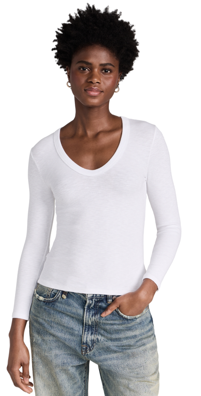 Enza Costa Cashmere U Neck Long Sleeve Bodysuit In White