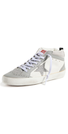GOLDEN GOOSE MID STAR LEATHER AND NET CRYSTAL STAR SNEAKERS GREY/WHITE/CRYSTAL