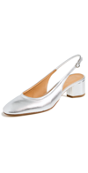 Aeyde Stuart Weitzman Round Toe Slingback Pumps In Silver