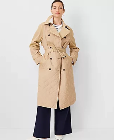 Ann Taylor Petite At Weekend Quilted Mixed Media Trench Coat In Baguette