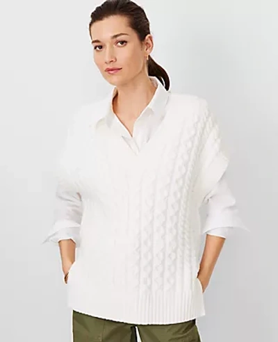 Ann Taylor Petite At Weekend Mixed Stitch V-neck Sweater In Winter White