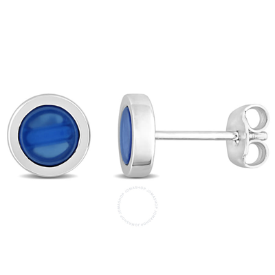 Amour 5 / 8ct Tgw Blue Agate Round Stud Earrings In Sterling Silver In White